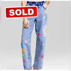 Wild Fable Woodstock High Rise Painted Dad Jeans